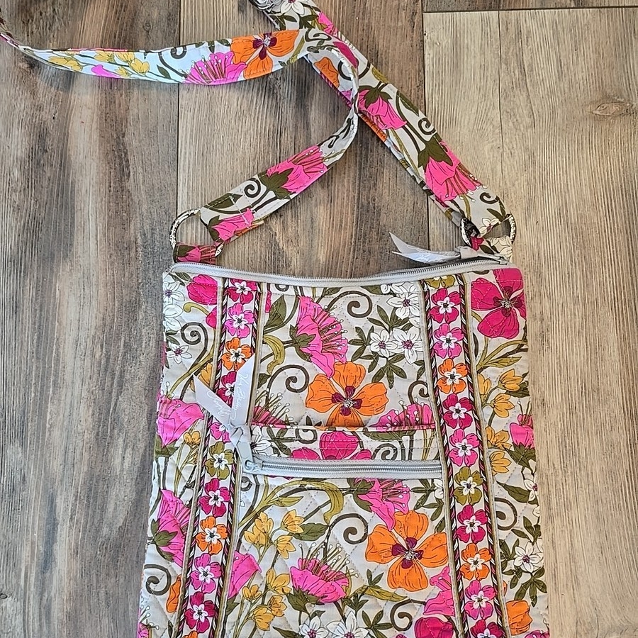 Vera Bradley Pink And Orange Crossbody Bag With Quilted Floral Design